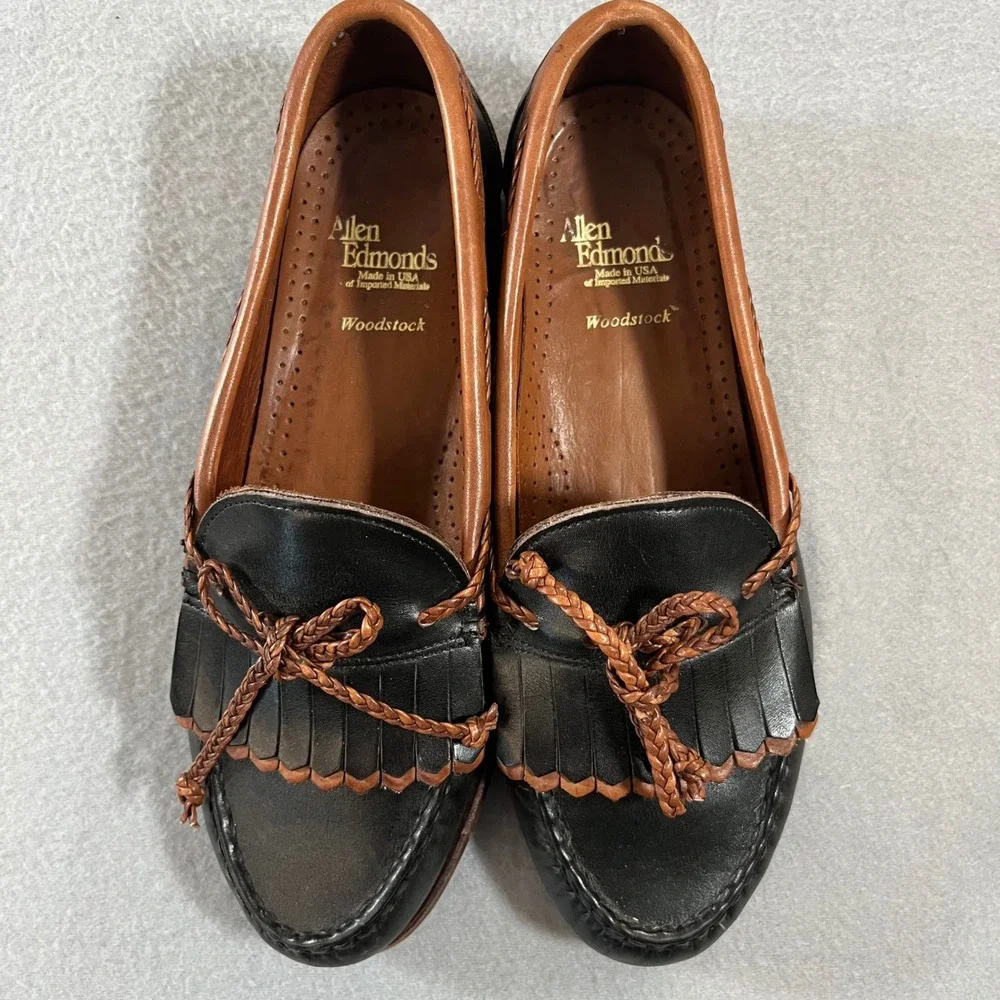 Allen Edmonds Woodstock Mens 8.5 E Black Brown Leather Kiltie Tassel Loafers USA